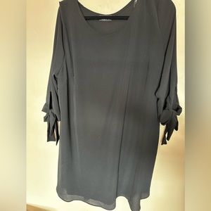 Spin A-Line Black Dress with cut out bows on sleeves